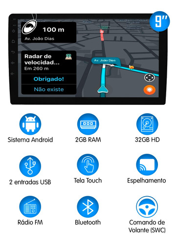 Multimídia 9 Pol Android Grand Siena 20/22 + Câmera De Ré