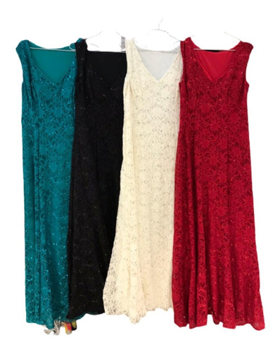 Vestido Fiesta Dama Encaje Con Brillitos Mujer