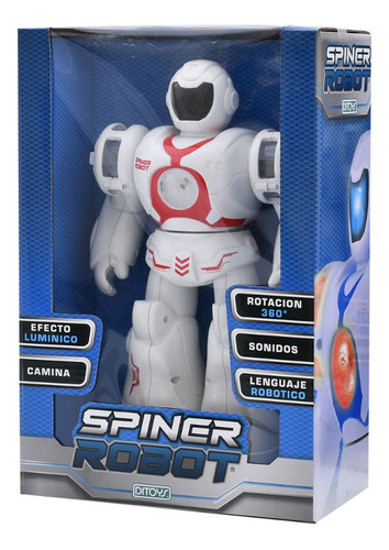 Spiner Robot Rota 360 Camina Interactivo Luz Sonido Ditoys Color Rojo Personaje Rojo