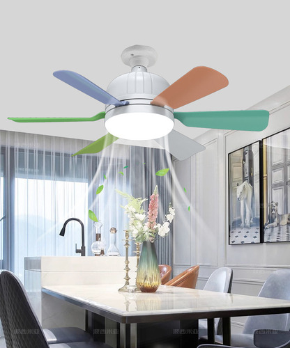Ventilador de techo silencioso con luz LED, cambio de luz de 3 colores, ajuste de velocidad del viento de 4 velocidades