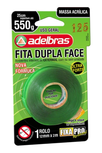 Fita Dupla Face Verde Adelbras 12mm X 2m (cx. C/ 20 Rolos)