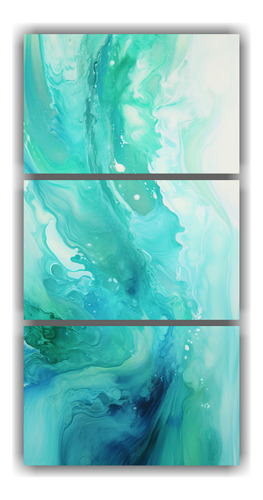 90x180cm Tríptico Abstracto En Tonos Azules Bastidor Madera