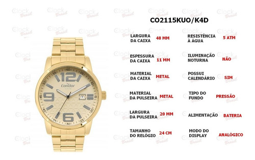 Relógio Condor Dourado Masculino Co2115kuo/k4d + Brinde-