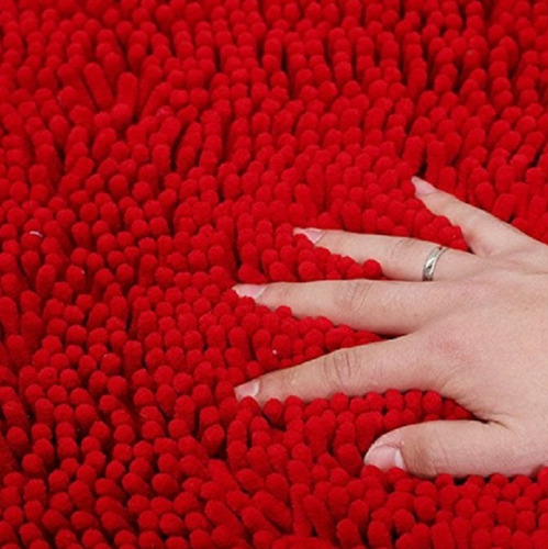 Alfombras Para Baño Con Base Antideslizante Rectangular Color Rojo Shaggy