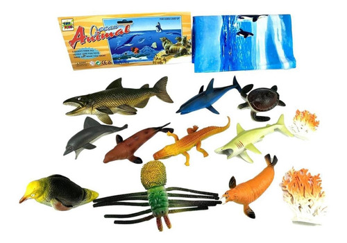 Kit Fundo Do Oceano Brinquedo 12 Boneco Peixe Tartaruga Foca