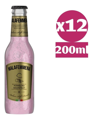 12x Agua Tonica Pomelo Rosa Italiana Premium Malafemmena 