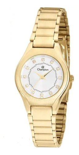 Relógio Champion Feminino Dourado Pequeno C/ Pedras Original Cor Do Fundo Prateado
