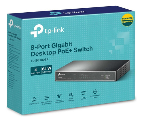 Switch 4 Puertos Poe+ Tp-link Tl-sg1008p 10/100mbps 8 Ptos