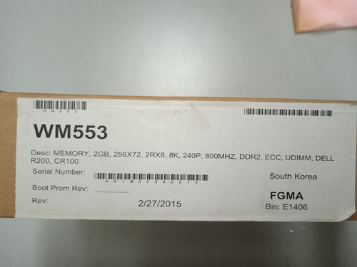 Dell Wm553 2gb 1x2gb Pc2-6400 2rx8 Ecc- Memoria Ram Servidor
