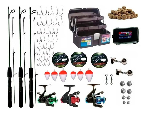 Kit De Pesca Completo 3 Varas 1,80m Com Molinete Maleta