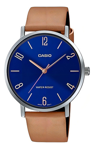 Reloj Casio Mujer Original Ltp-vt01l-2b2 Color de la correa Marrón Color del bisel Plateado Color del fondo Azul
