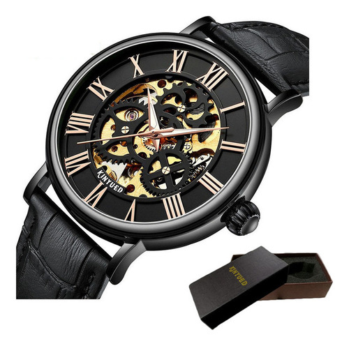 Reloj Luminoso Automático Kinyued Leather Hollow