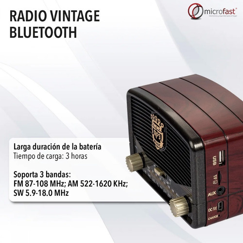 Radio Parlante Bluetooth Retro Vintage Batería Recargable 5v