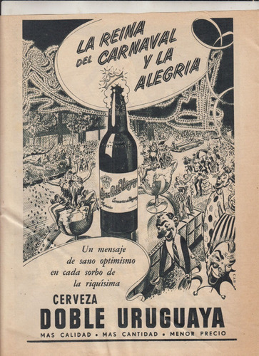 1954 Publicidad Cerveza Doble Uruguaya Y El Carnaval Vintage