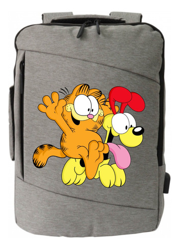 Morral Espalda Garfield Gato Maleta Portafolio Gris