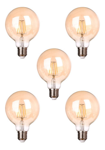 Pack X 5 Lamparas Led Foco Filamento Vintage 8w G95 Yark Rex