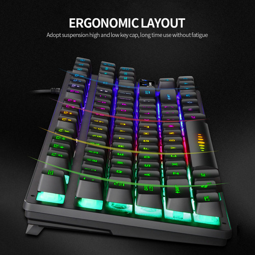 Teclado Ergonómico Para Juegos Con Cable Usb Gk-10, 87 Tecla