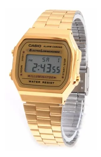 Reloj Casio digital dorado vintage reflejo espejo