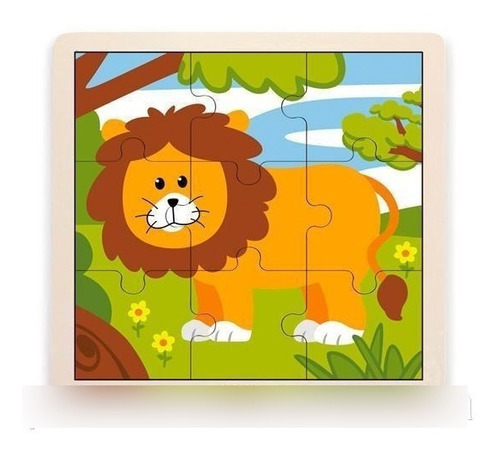 Juguetes Madera Viga Puzzle 9 Piezas Didactico Leon