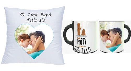 Almohada + Taza Magica  Personalizada Con Foto Dia Del Padre