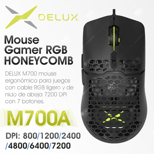 Imagen 2 de 10 de Mouse Gamer Delux M700a Rgb, Programable 7 Botones, 7200dpi