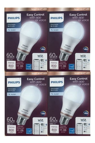 Philips Luz Diurna A19 Led Equivalente A 60 W Regulable Wiz