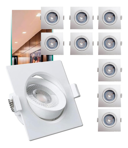 Kit 10 Spot Led 5w Quadrado Direcionável Sanca Quente Ctb