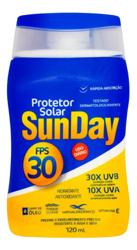 Protetor Solar Sunday Fator 30 Fps 120 Ml Máxima Proteção