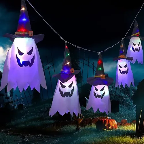 Sombrero De Bruja Halloween Adorno Fantasma Luces Led 6pcs