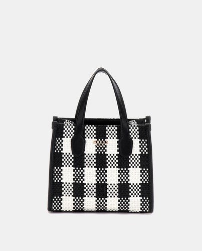 Bolsa Guess Original Mini Tote Dama Negro Cuadros Negro