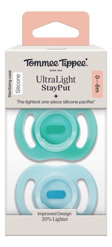 Tommee Tippee Ultra Light Chupon Ultraligero 2 Pza 0-6 Meses Color Celeste/aqua