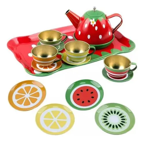comprar Juego De Tacitas Teteras Platitos Metalicos Set De Té Niñas.
