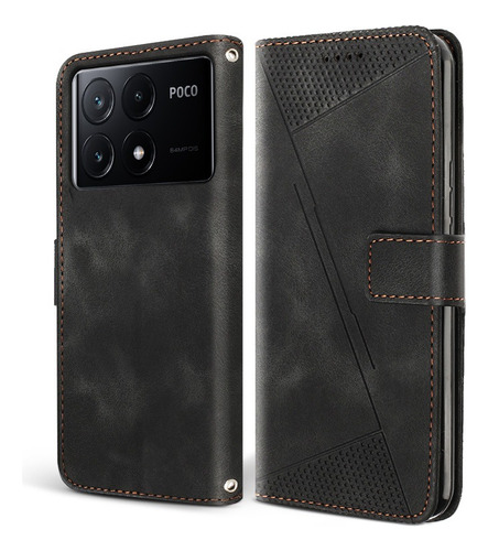 For Poco X6 Pro 5g Geometric Pu Wallet Card Case+lanyard