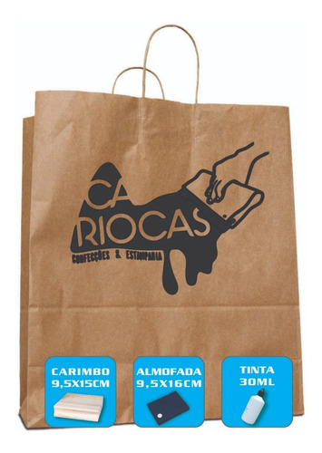 Carimbo Kraft  Sacos, Sacolas 9,5x15+8,5x4,5 + Almf + Tinta