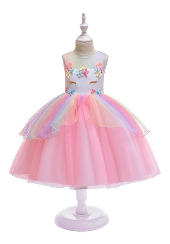 Imagem 2 de 7 de Fantasia Vestido Unicórnio Luxo Festa Infantil Chifre Asas
