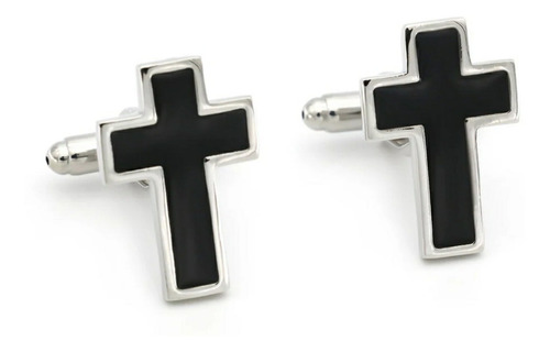 Gemelos Mancuernillas Diseño Cruz Cristiana Color Negro 