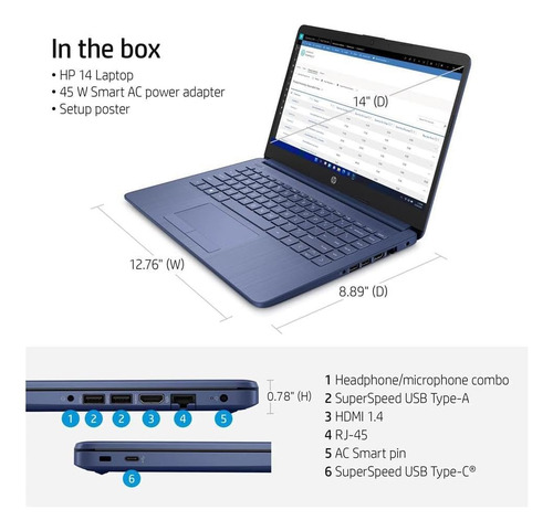 Laptop HP Stream 14 Hd, Intel Celeron N4120, 4 GB de RAM, 64 GB de EMMC, Windows 11 Home - Excelente (Reacondicionado)
