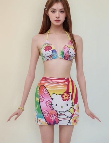 Traje De Baño Dividido En Bikini Hello Kitty A La Moda Para