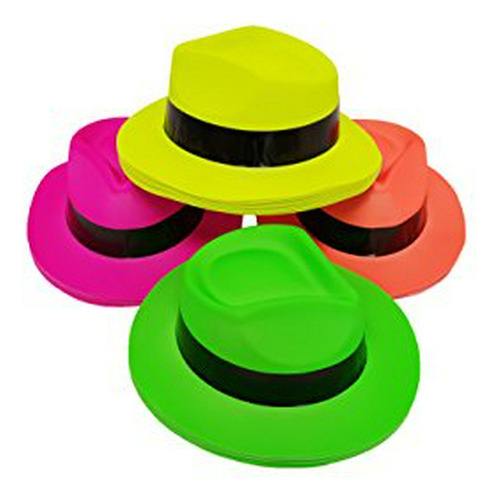 Sombreros De Fiesta Neon, Fedoras Plásticos De Colores Para 