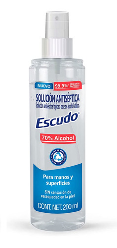 Alcohol En Spray Escudo 200 Ml Antibacterial Antiseptica