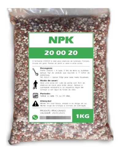 Fertilizante Adubo Npk 20 00 20 - Hortaliças E Gramado - 5kg