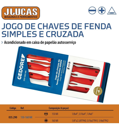 Imagem 3 de 3 de Jogo Chave Fenda Phillips Isolada 6 Peças 150-160nr Gedore