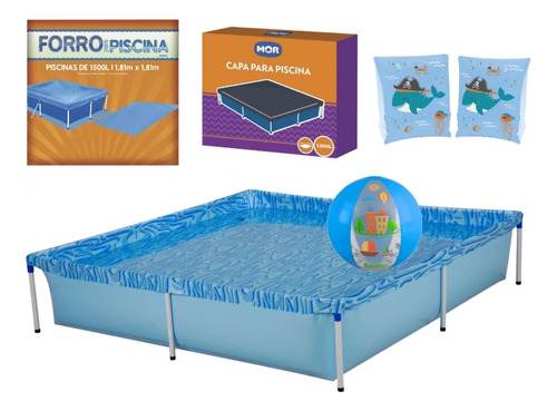 Kit Piscina 1500l + Capa+forro Mor + Bola Azul + Boias Azul