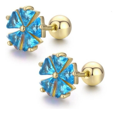 Aretes Broqueles Flor Swarovski Oro 14k Lam Bolita Bebe Niña