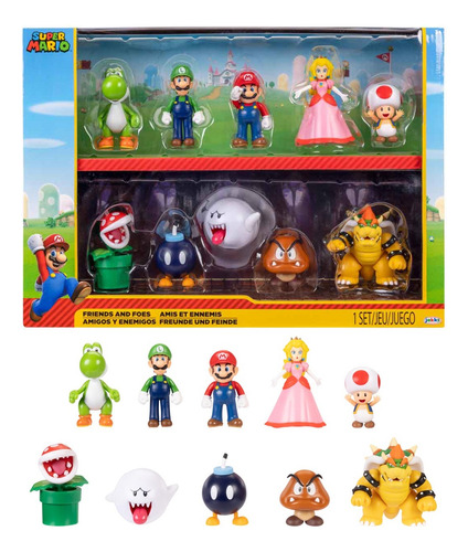 Pack C/ 10 Bonecos Super Mario Amigos E Inimigos 6,5cm Jakks