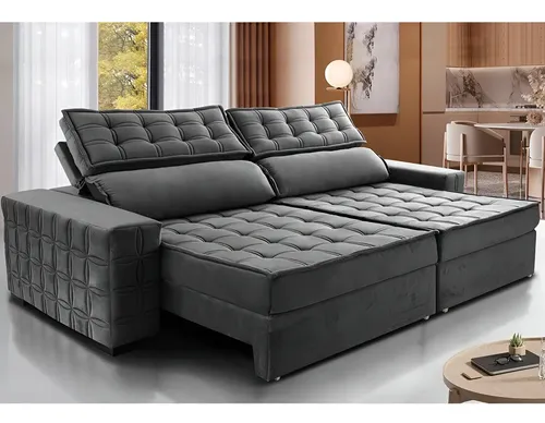 Sofá Retrátil 2,75m Cama Inbox Big Star. Com Softgel d40 Cor Cinza