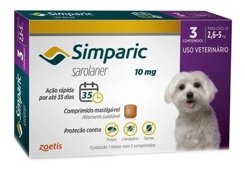 Simparic 10mg Antipulgas 2,6 A 5kg C/3 Comprimido