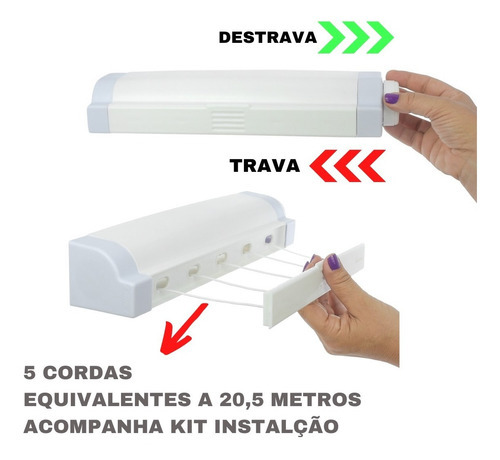 Varal Automático Rotoflex Branco 5 Corda De 4,10mts
