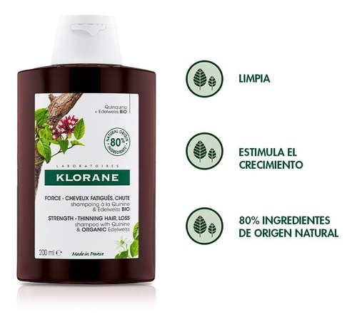 Shampoo Klorane Quinina en botella de 200mL por 1 unidad