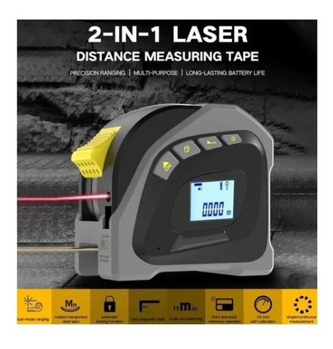 Flexometro Digital Recargable 40+5m Laser 16ft/5m Resistente